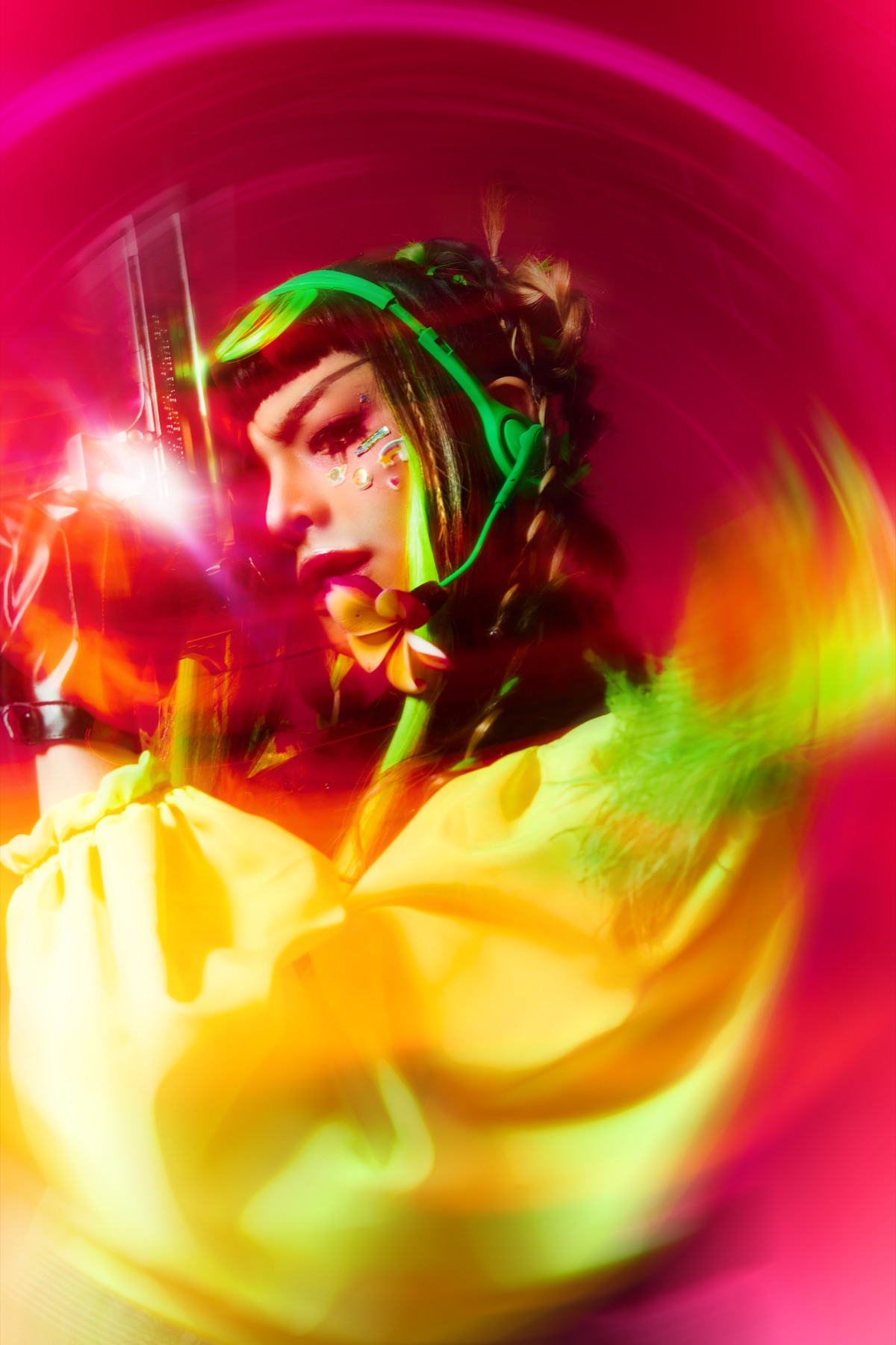 Independent Thai artist Pyra in a vivid electronic-era press portrait